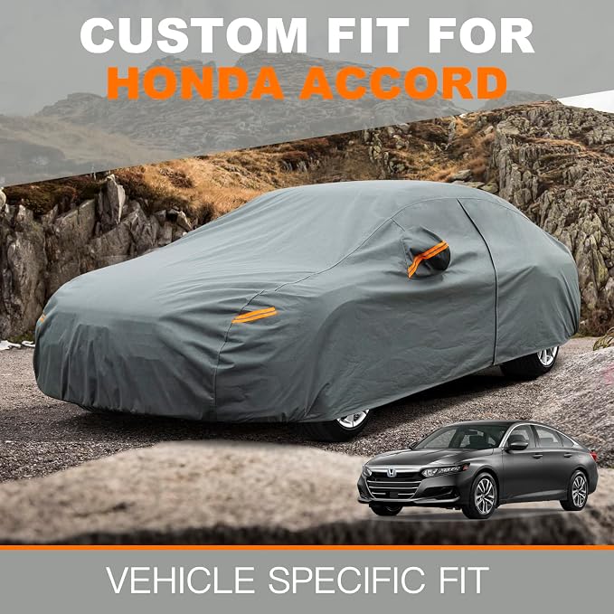 Kayme Heavy Duty Car Cover Custom Fit Honda Accord Sedan/Coupe (2001-2025), Waterproof All Weather for Automobiles, Full Exterior Covers Sun Rain UV Protection with Zipper Door.