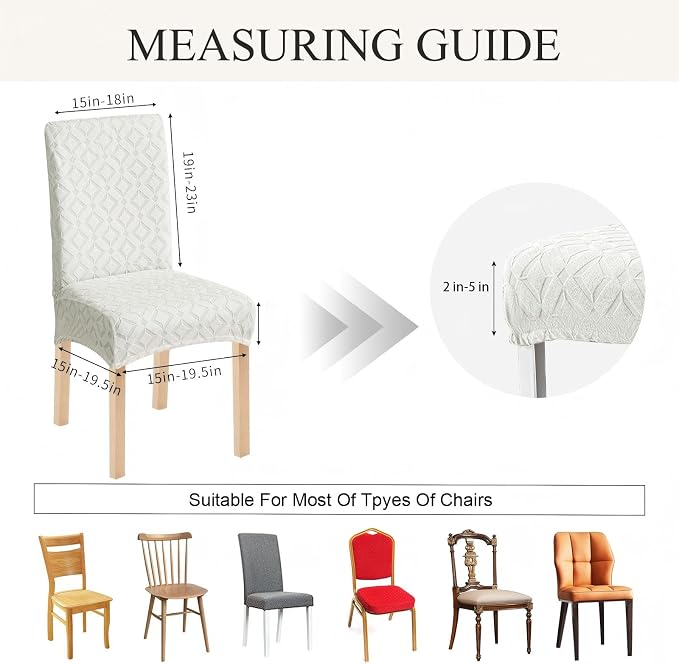 Genina Waterproof Chair Covers for Dining Room Set of 6, Removable Washable Chair Slipcover Protectors, Ivory White