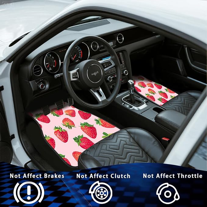 Strawberry Car Floor Mats Set of 4 Pink Cartoon Colorful Animation Carpet Front Rear Carpets Mat Non-Slip Auto Car Accessories Universal Fit for Car SUV Truck Van