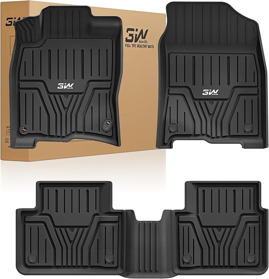 3W Floor Mats Fit for Honda Civic Sedan 2016-2021 & Hatchback 2017-2021 & Coupe 2016-2020, Custom Fit Floor Liner for 1st 2nd Row Full Set TPE All-Weather Car Liners