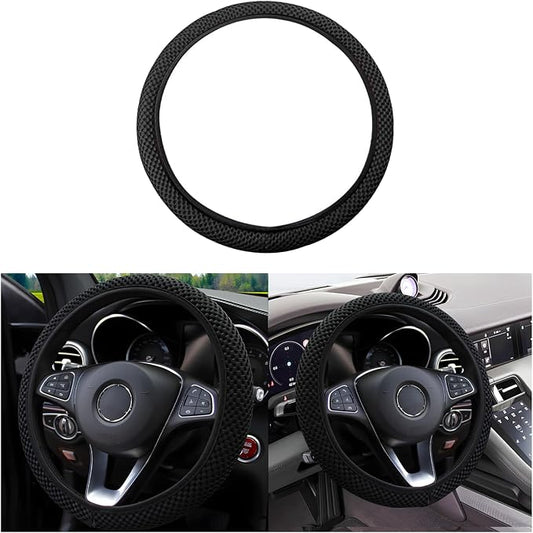 Elastic Stretch Car Steering Wheel Cover, Comfortable Steering Wheel Cover Universal for 14.5-15 Inch, Warm in Winter & Cool in Summer, Anti-Slip Breathable Ice Silk (Black)