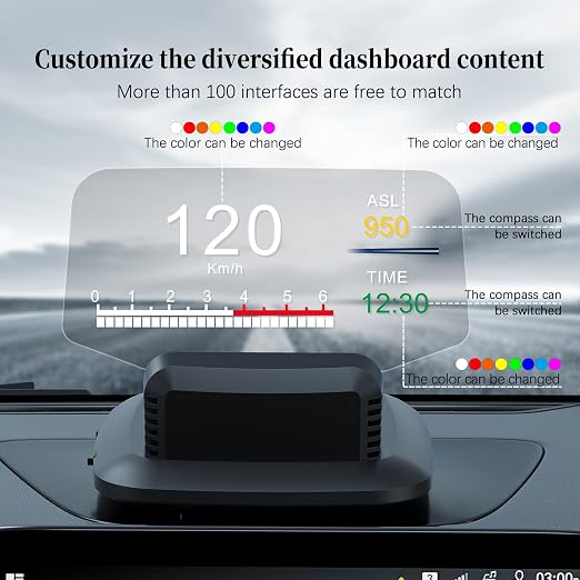 C1 Dual-Mode HUD Head-Up Display for Cars: GPS Speedometer & OBD2 Gauge with Real-Time RPM, Temp, Speed Alerts – Universal Windshield Projector for SUV, Truck, Sedan (Fits 2009+ Vehicles)