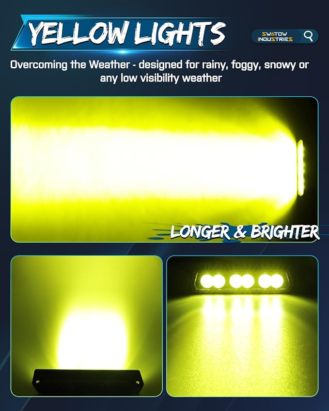 6 Inch Light Bar Yellow, SWATOW INDUSTRIES 6" CREE LED Pods Spot Bumper Mount Work Lights Ditch Pod Lights Yellow Fog Lights for Wrangler F150 Toyota Truck Pickup SUV UTV ATV