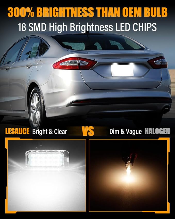 LESAUCE LED License Plate Light for Ford Escape Expedition Exolorer Fusion Fiesta Police SSV Lincoln, 6000K White, IP68 Waterprooof, Tag Lamp Assembly Replacement, Pack of 2
