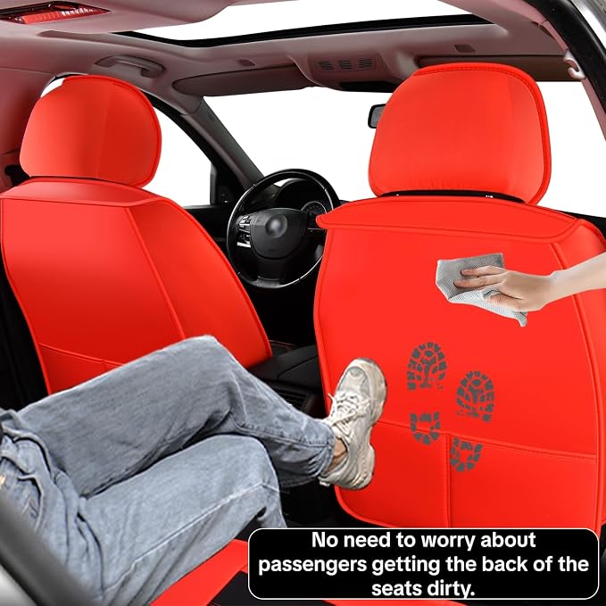 Red Car Seat Covers Complete Set, Universal Car Seat Covers for Cars, Premium Waterproof Leather, Protect & Upgrade Car Interiors, Airbag Compatible, Easy to Install & Clean Up