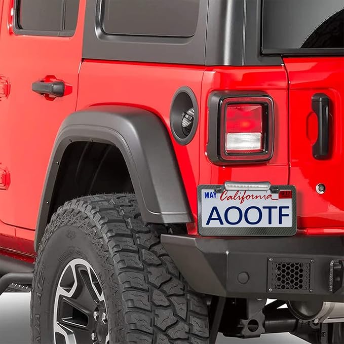AOOTF License Plate Frame with Light Bar Assembly, Waterproof White | License Plate Light Lamp Bulbs, Aluminium Carbon Fiber Car Tag Holder Mount Kit, For Truck SUV Trailer, 12V, Screws Caps