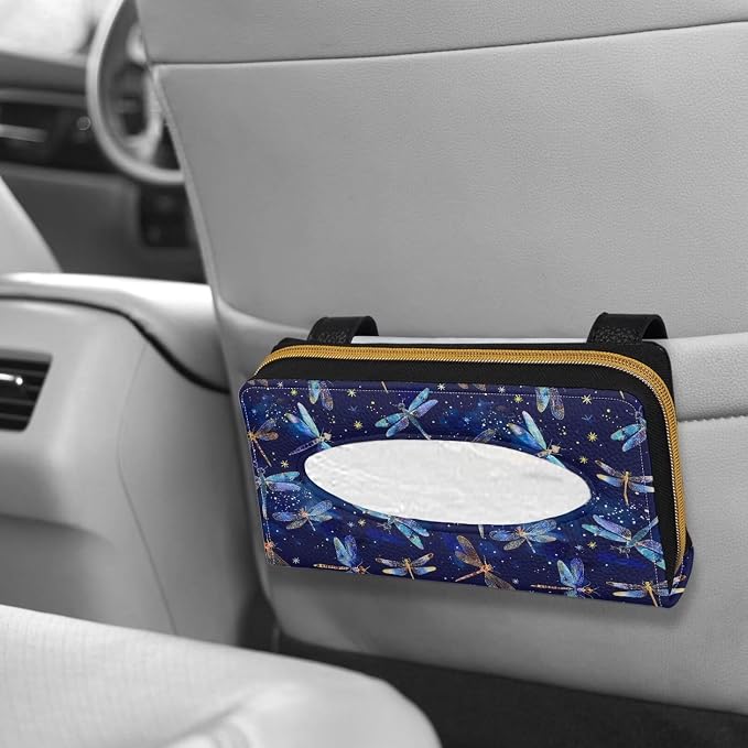 PU Leather Visor Tissue Holder Car Sun Visor Tissue Box Holder Dragonflies Leather Napkin Holder