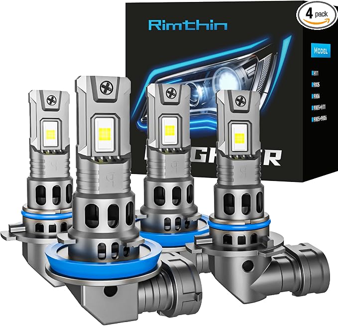 rimthin 9005H11 Bulbs Combo, 60000LM 6000K Cool White Fog Bulb with Cooling Fan, 1:1 Mini Size, Pack of 4