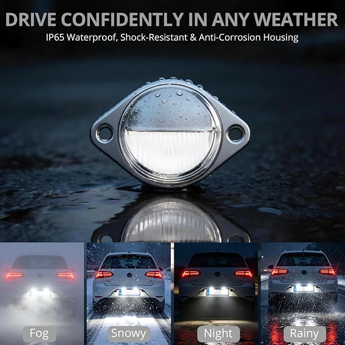 Justech 4 PCS 3 LED License Plate Lights, 12V-24V IP65 Waterproof Round Trailer License Plate Light Assembly, Shock Resistant Tag Lamp with 8 Screws for Trucks, Vans, RVs, Caravans, Lorries - Silver