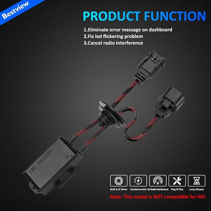 H13 9008 LED Canbus Decoder：2PCS H13 9008 Anti Flicker Harness/Load Resistor with Waterproof Rubber Ring for Led Headlight Bulb, Canbus Decoders Error Free, LED Warning Canceller Resistor Adapter