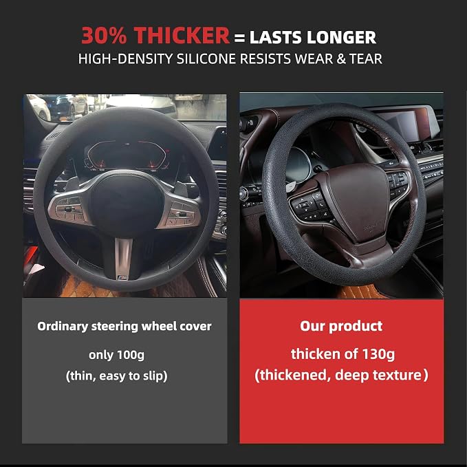 30% Thicker Universal Stretchy Silicone Steering Wheel Cover for 14” 15” 16” Wheels - Anti-Slip Grip & Enhanced Control for Men & Women, All Weather Protection (Blue)