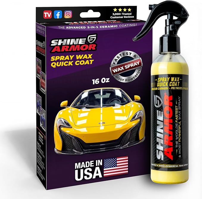 SHINE ARMOR Carnauba Car Wax - Made in USA Brazilian Liquid Spray Wax for Instant Gloss & Up to 8 Weeks Protection, UV Defense, Car Wax Polish for Cars, Trucks, SUVs & RVs - 16 fl oz