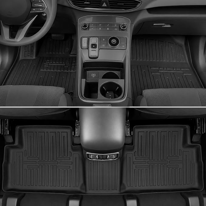 Floor Mats for 2021-2023 Hyundai Santa Fe Gas Accessories | Full-Coverage Set with Integrated Cargo Liner & Backrest Protector, Odorless & Durable, All-Weather Protection, 3D Laser Fit