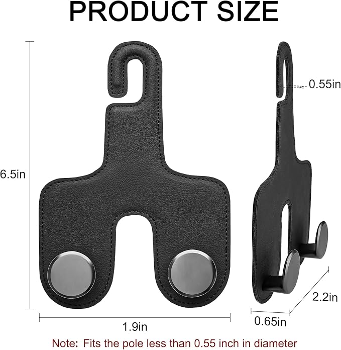 JESTOP Car Headrest Hook, Bags Hanger for Car, Leatehr Car Double Hooks for Purses and Bags, Car Hanger Storage Holder for Handbag Coat Umbrella, Car Inside Accessories