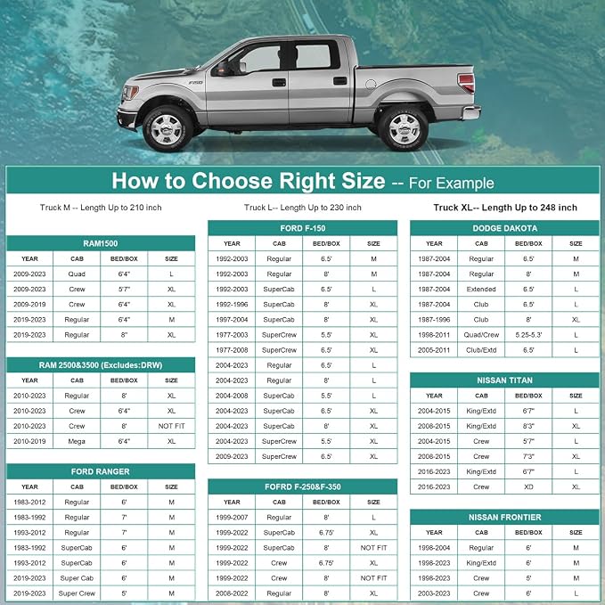 GUNHYI Pickup Truck Cover - Waterproof All Weather, 6 Layer Heavy Duty, Universal Fit Ford F150, Chevy Silverado, GMC Sierra, Dodge Ram 1500 Extended/SuperCrew Cab (Up to 248 inch)