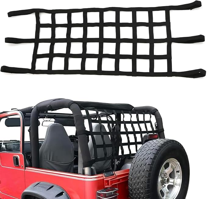 Mesh Cargo Net Roof Top Netting Hammock for Jeep Wrangler YJ TJ JK JKU JL JLU 1987-2024 & Gladiator JT Accessories, Small Cargo Nets Black