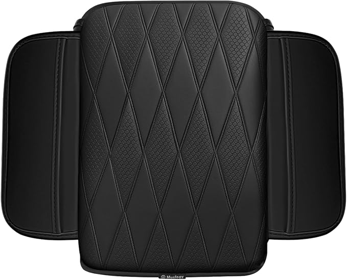 Muslogy Center Console Armrest Cover Fit for Ford Bronco 2021 2022 2023 2024 2025 2026 Accessories, Comfort Armrest Pad Console Lid Cushion Vegan Leather 1-Inch Extra Thick (V2 Diamond Pattern)