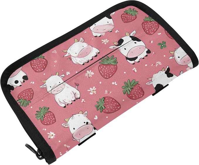 Cows Strawberry Flower Car Tissue Holder Durable Napkin Holder Hanging Tissue Holders Case Car Tissues Bag for Sun Visor Seat Back Universal Auto