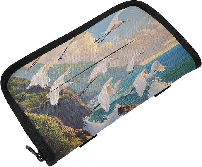 White Egret Fly Coastline Car Tissue Holder Durable Napkin Holder Hanging Tissue Holders Case Car Tissues Bag for Sun Visor Seat Back Universal Auto
