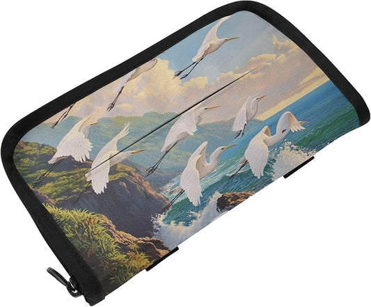 White Egret Fly Coastline Car Tissue Holder Durable Napkin Holder Hanging Tissue Holders Case Car Tissues Bag for Sun Visor Seat Back Universal Auto