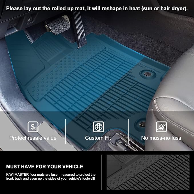 Kiwi Master Floor Mats for 2020-2026 Toyota Highlander | Custom Fit All Weather Car Mats, Heavy Duty TPE Floor Liners, Front & Rear 2 Row Set, Black
