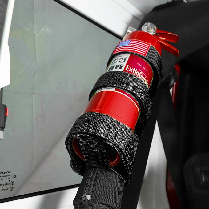 Voodonala Adjustable Roll Bar Fire Extinguisher Mount Holder 3 lb for Jeep Wrangler Unlimited CJ YJ LJ TJ JK JKU JL JLU 4XE,Black with USA Flag Pattern