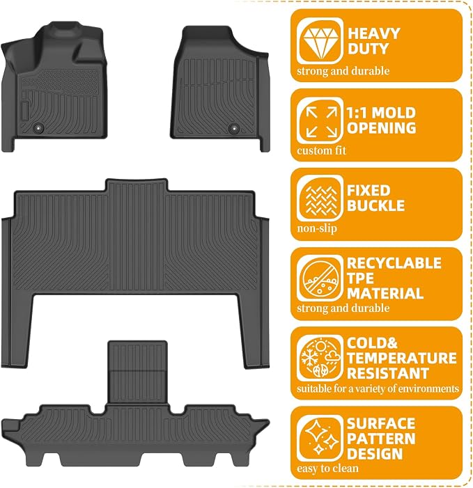 Floor Mats for Chrysler Town & Country (ONLY Stow'n Go) 2008-2016 | for Dodge Grand Caravan 2008-2021, Town & Country Floor Mats,TPE Non-Slip Summer Winter, 1st & 2nd & 3rd Row