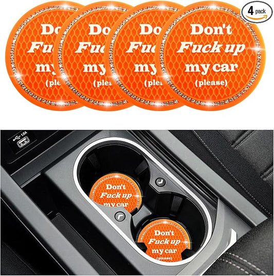 4 PCS Bling Car Cup Coaster, 2.75 Inch Anti-Slip Cup Holder Insert Coasters, Universal Crystal Rhinestone Auto Drink Car Cup Mat, Interior Car Accessories for Women Girls (Orange)