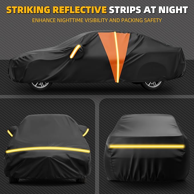 Car Cover Waterproof All Weather, Soft Cotton Lining Outdoor Full Covers with Door Zipper for Audi A4 for Kia Stinger for Toyota Camry, Universal Fit Sedan Length 186" to 193" L,Size A5