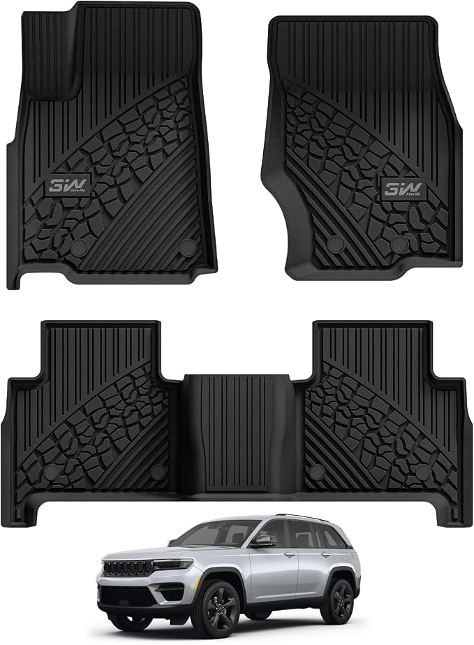 3W Floor Mats Fit for 2022-2025 2026 Jeep Grand Cherokee (Non L or WK) TPE All Weather Custom Fit Floor Liner 1st and 2nd Row Full Set Car Mats, Black