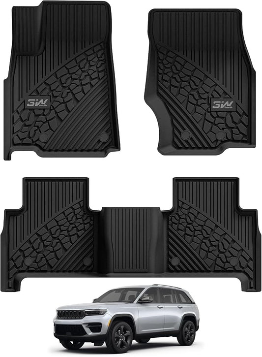 3W Floor Mats Fit for 2022-2025 2026 Jeep Grand Cherokee (Non L or WK) TPE All Weather Custom Fit Floor Liner 1st and 2nd Row Full Set Car Mats, Black