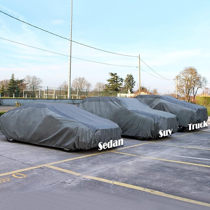 XCAR Waterproof Sedan Car Cover, All Weather, Fits Sedans Up to 160" | Windproof Buckles, Breathable Fabric, UV, Rain, Snow & Dust Protection, Soft Non-Scratch Lining, Indoor & Outdoor Use