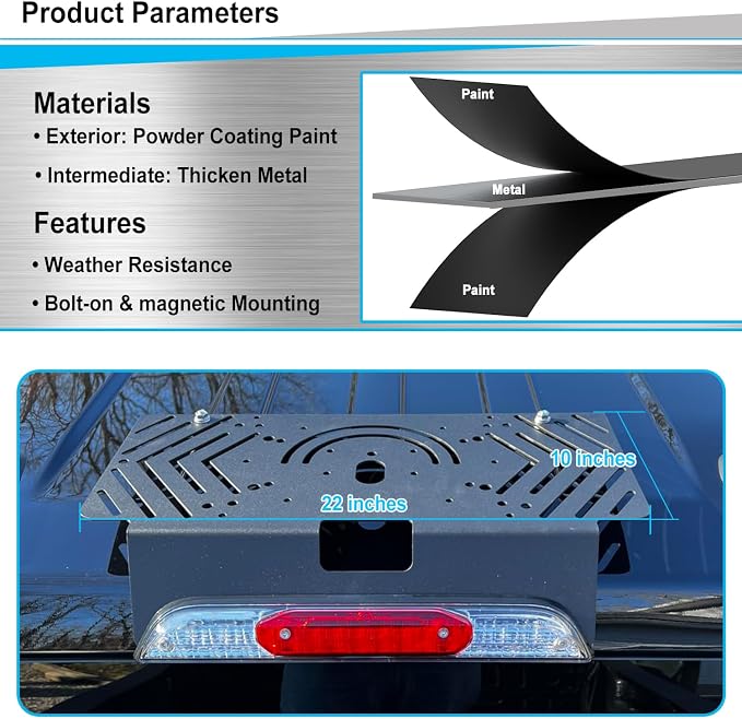 TOPOWN Metal Drill-Free Light Bar Cab Mount for Ford F-150 (2015+) for Ford F-250-F-550 (2017+), Fit for Magnetic Light Bar and Magnetic Antenna, Support Bolt-on Mounting, Metal Light Bar Mount