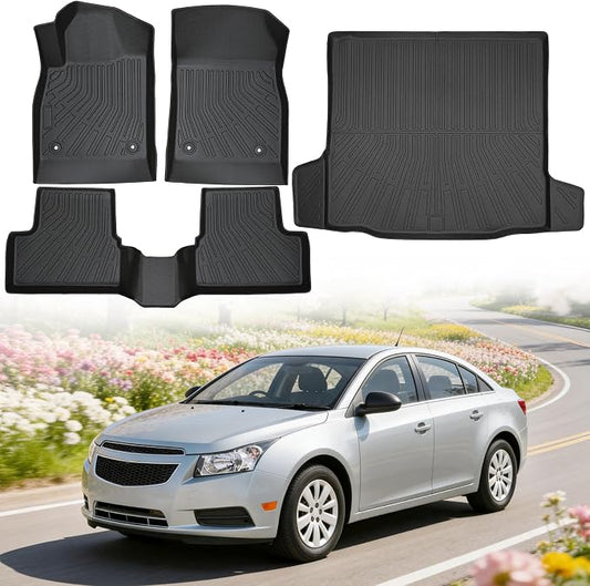 Floor Mats for Chevrolet Chevy Cruze 2011-2015 & for Cruze Limited 2016 | Heavy Duty TPE All Weather Protection, Waterproof Non-Slip Black Car Liners (Two-Row Floor Mats & Cargo Liner)