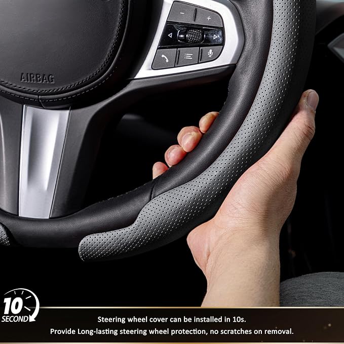 Aimato Car Steering Wheel Cover, Ultra-Thin Car Steering Wheel Cover,Comfortable & Breathable Microfiber,Universal Fit for Most Cars, Nappa Black