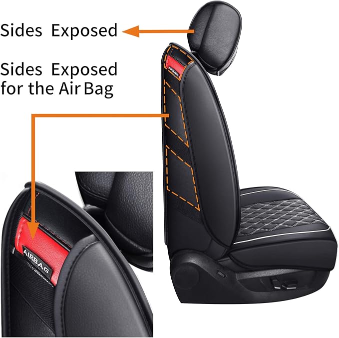 Aierxuan Front Car Seat Covers Custom Fit 2009-2026 Ford F150, 2017-2026 F250 F350 F450 Super Duty Crew Cab Regular Cab Super Cab, Automotive Vehicle Cushion with Waterproof Leather (Black and White)