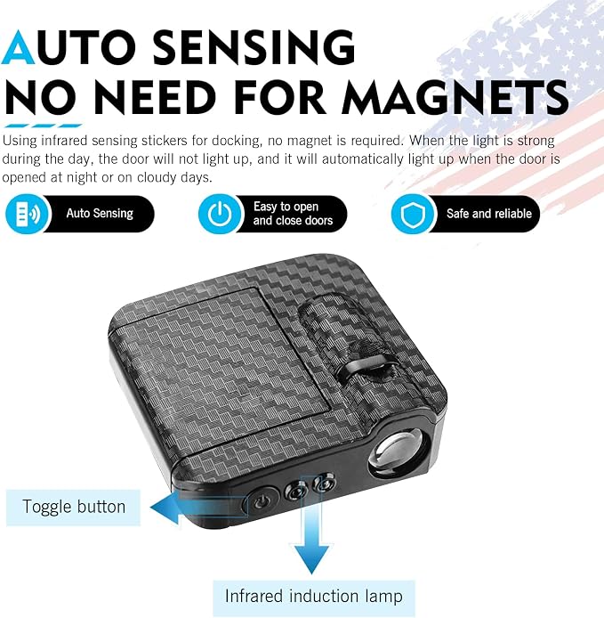 Car Door Lights Logo Projector, Vehicle Auto-sensing HD Projection Device, ABS Carbon Fiber Texture LED Courtesy Lights Decoration, Universal for Most Vehicles (Black)