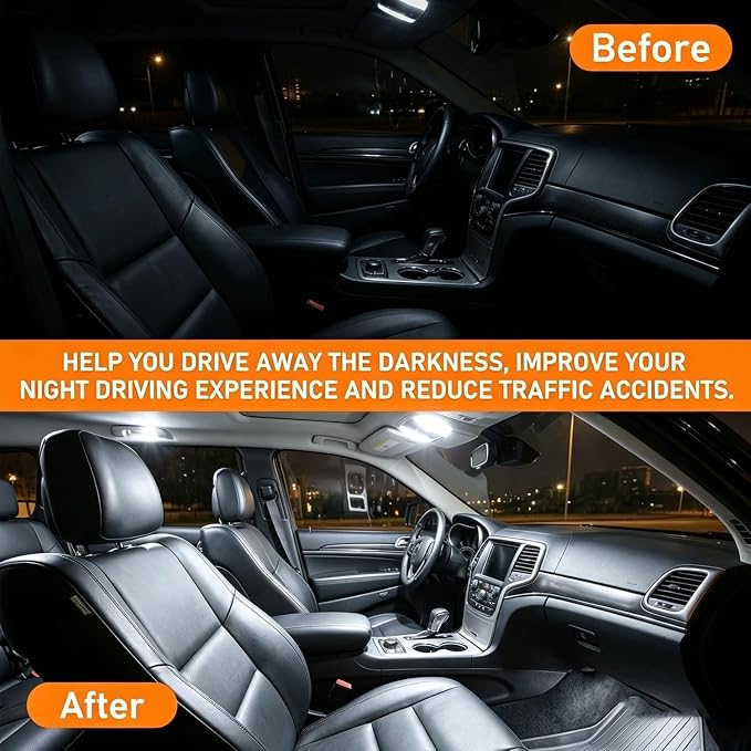 24PCS Car LED Interior Light Kit, T10 31mm 41mm LED Dome Light Bulb Set Replacement for Map License Plate Door Side Marker Cornering and Trunk Interior Lighting, Fits Most Cars and SUVs(White)