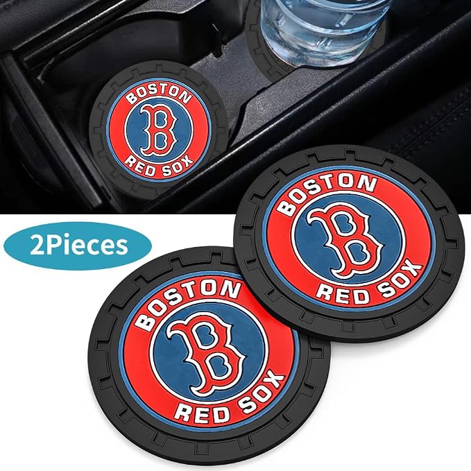 Baseball Fans Car Cup Holder Coasters for Boston Red Sox Fans, 2 Pack Red Sox Silicone Non-Slip Cup Mats, 2.75" Car Cup Holder Inserts for Auto Interior