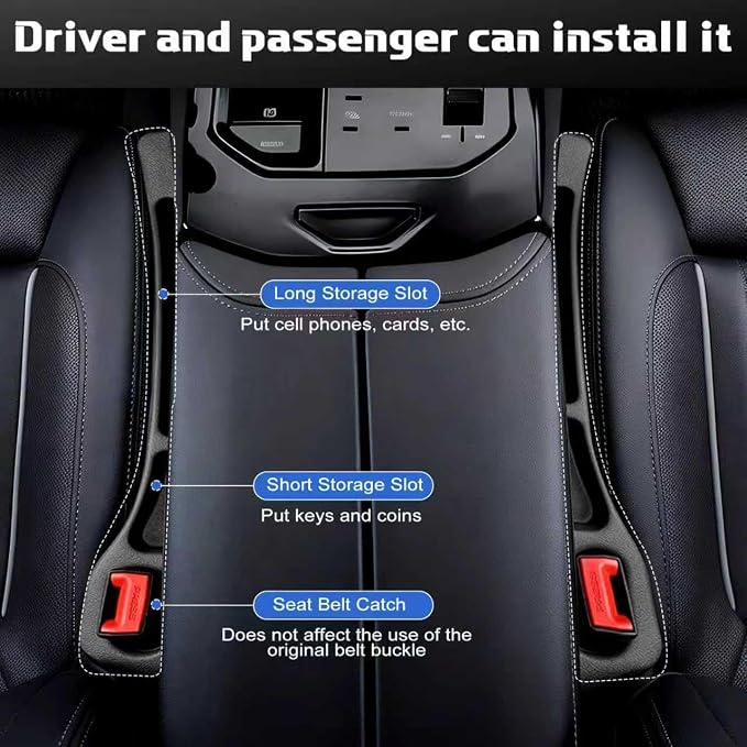 4PCS Car Seat Gap Filler Organizer & Leak-Proof Blocker, Black | Universal Fit, Storage Slot, Leak-Proof Seat Gap Plug, For Car SUV Truck