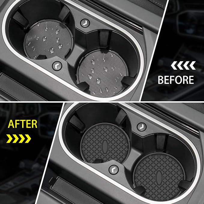 ME.FAN Car Cup Coasters [4 Pack] Silicone Car Coasters/Cup Mats, Non-Slip Recessed Car Interior Accessories Black