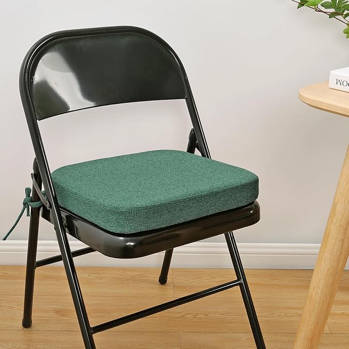 SINOSSO Memory Foam Chair Cushions for Folding Chairs 4 Pack, Thickened 2" Square Pads with Ties for Kitchen Chairs, Indoor Non-Slip Dining Chair Seat Cushions (Set of 4, Green)