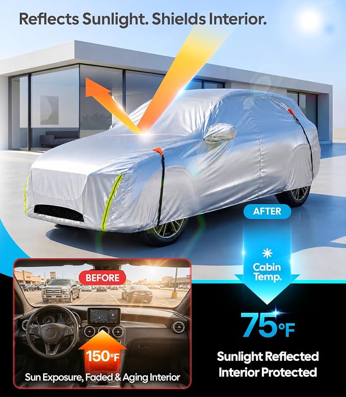 Wigoo Mercedes-Benz GLC-Class Car Cover Accessories 2016-2026, Custom Fit SUV Cover, All-Weather Outdoor Protection, Windproof Straps, UV Rain Dust Protection, Paint-Safe Lining, Door Zipper