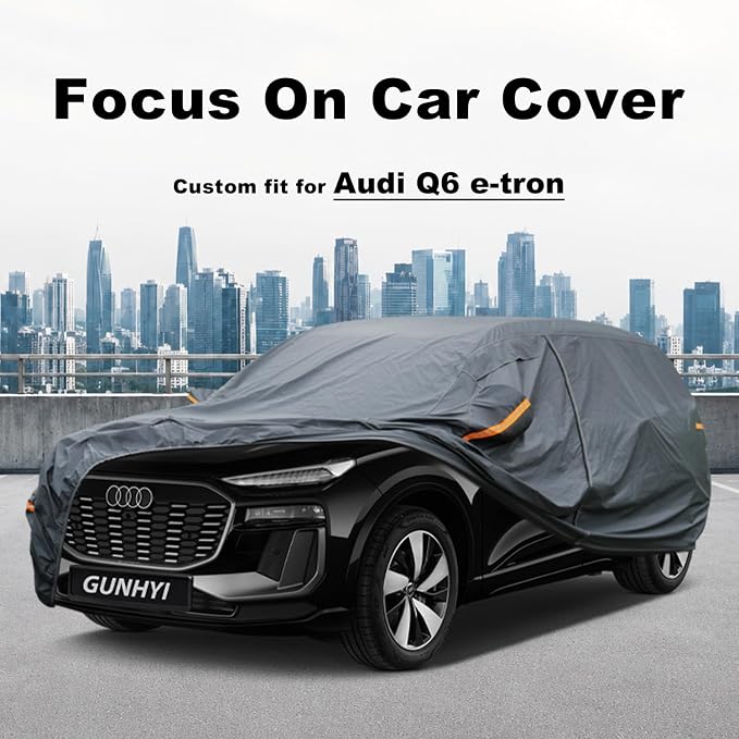 GUNHYI Premium Car Cover Custom Fit Audi Q6 e-tron, 16 Layers Heavy Duty Car Cover Waterproof All Weather with Zipper Door for Sun Rain Snow Dust Uv Protection