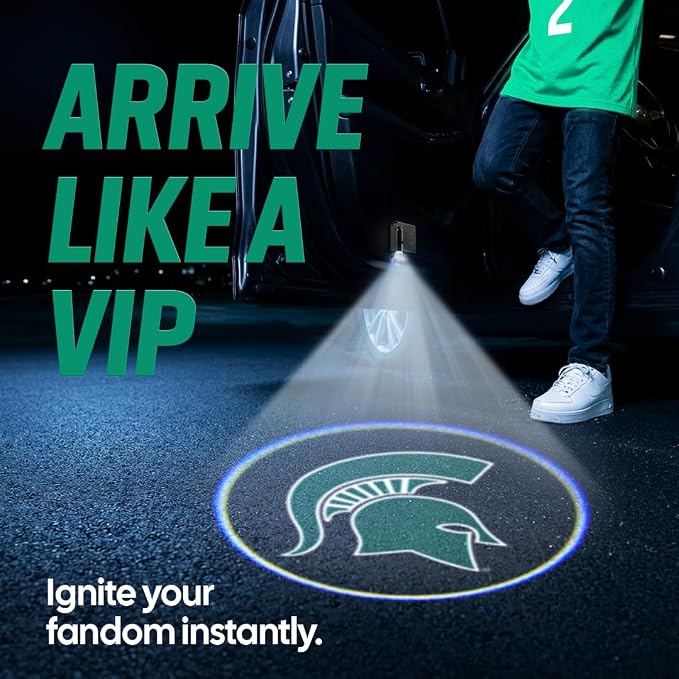 Sporticulture American Football Michigan States Spartans Car Door Lights Logo Shadow Display - Officially Licensed NCAA Car Accessories - Show Your Team Pride - Battery Powered, Universal Fit