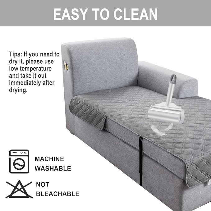 Genina L Shape Couch Cover, Sectional Couch Chaise Covers, Waterproof Washable Sofa Covers for Left L Shape Chaise Lounge, Anti-Slip Sofa Slipcovers for Dogs Cats Pet Friendly(Light Grey)