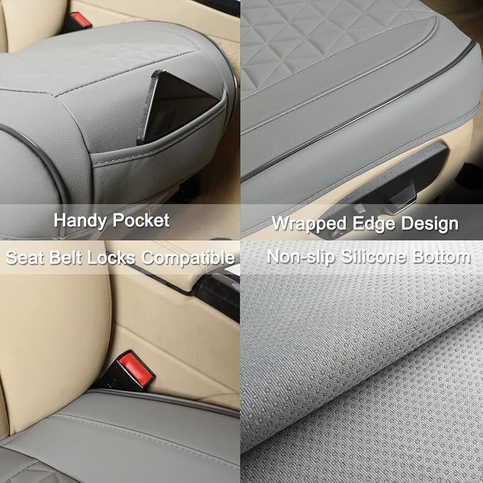 Black Panther Luxury Faux Leather Car Seat Cover Front Bottom Seat Cushion Cover, Anti-Slip and Wrap Around The Bottom, Fits 95% of Vehicles - 1 Piece,Light Gray