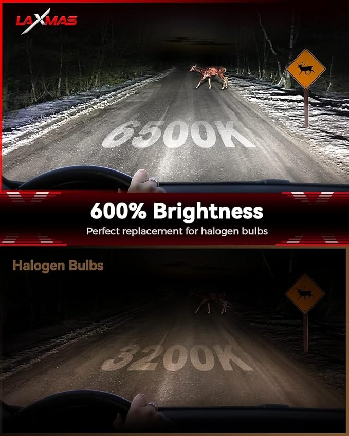 Laxmas 9006 LED Bulbs, 6X 48,000LM Ultra Brightness, 6500K Cool White, 9006/HB4 Super Bright Bulbs with 12000RPM Cooling Fan, 50000+ Hours Lifespan, Plug and Play, Pack of 4