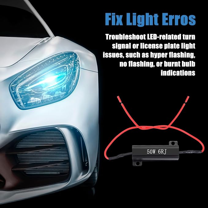 Xuhal 20 Pack 50W 6ohm Load Resistor Turn Signal LED Kit Fix Fast Flash Blink Error Code Flickering Resistor for LED Lights Bulb Headlights Tail Light License Plate DRL(Black)