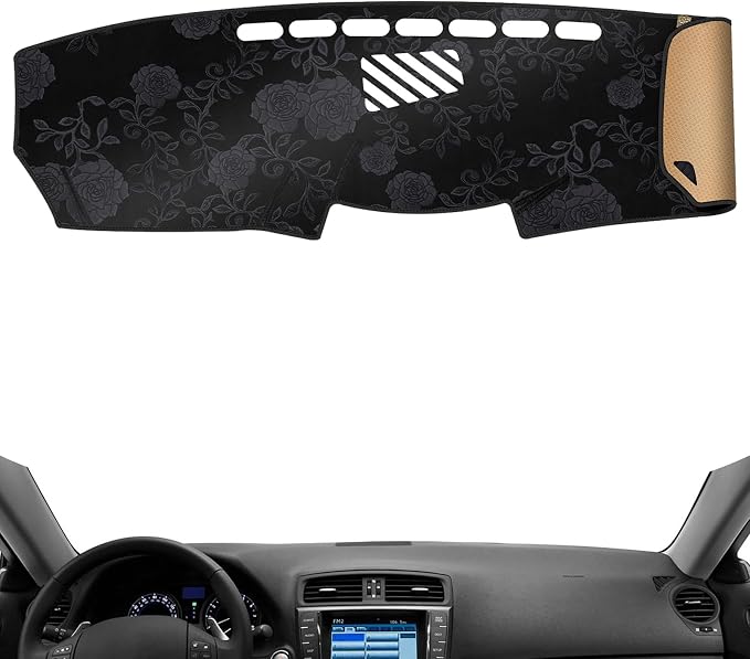 Dash Cover, Anti-Glare, Sun Protection, Dustproof, UV-Proof, Dashboard Covers, Interior Car Accessorie Fit for 2006-2013 Le-xus IS250 IS350, Black Patterned Flannel